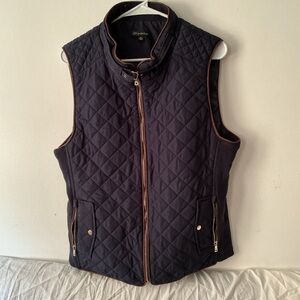 Shinestar Black Quilted Vest with Brown Trim